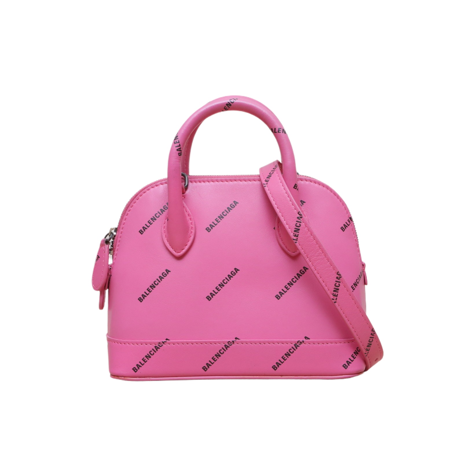 BALENCIAGA Rose Red Full Logo mini Alma Crossbody Bag