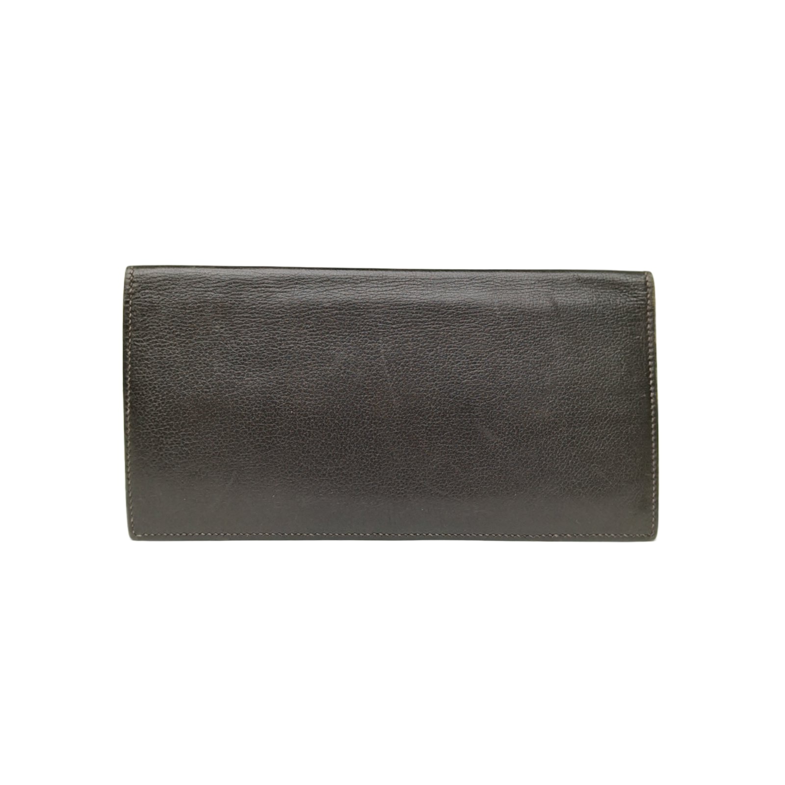 HERMES 47 Chocolate EC Leather Frame N Long Folding Wallet H226257820