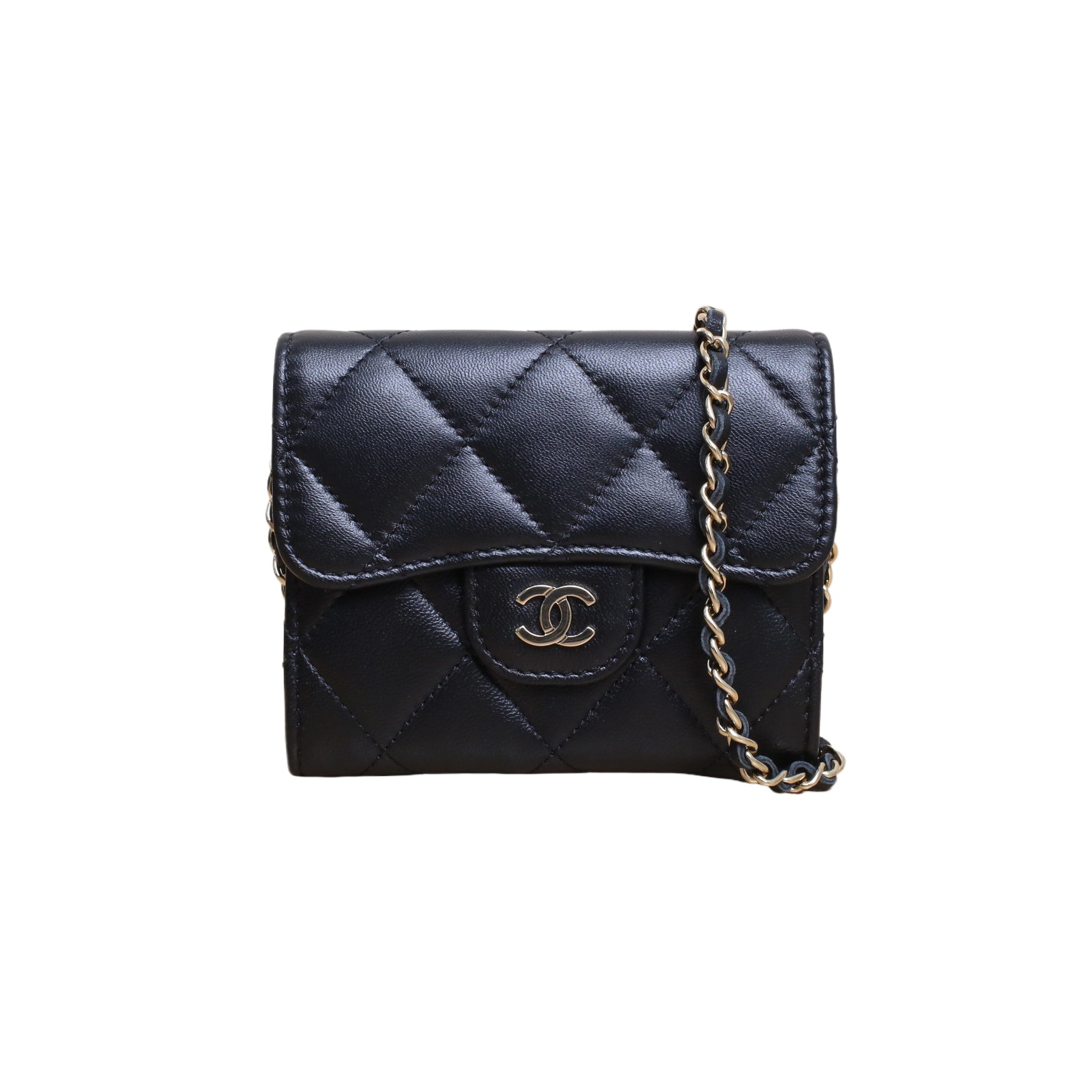 *CHANEL Black 2021 Gold Hardware CF mini Card Holder Crossbody Bag-Hana Vintage
